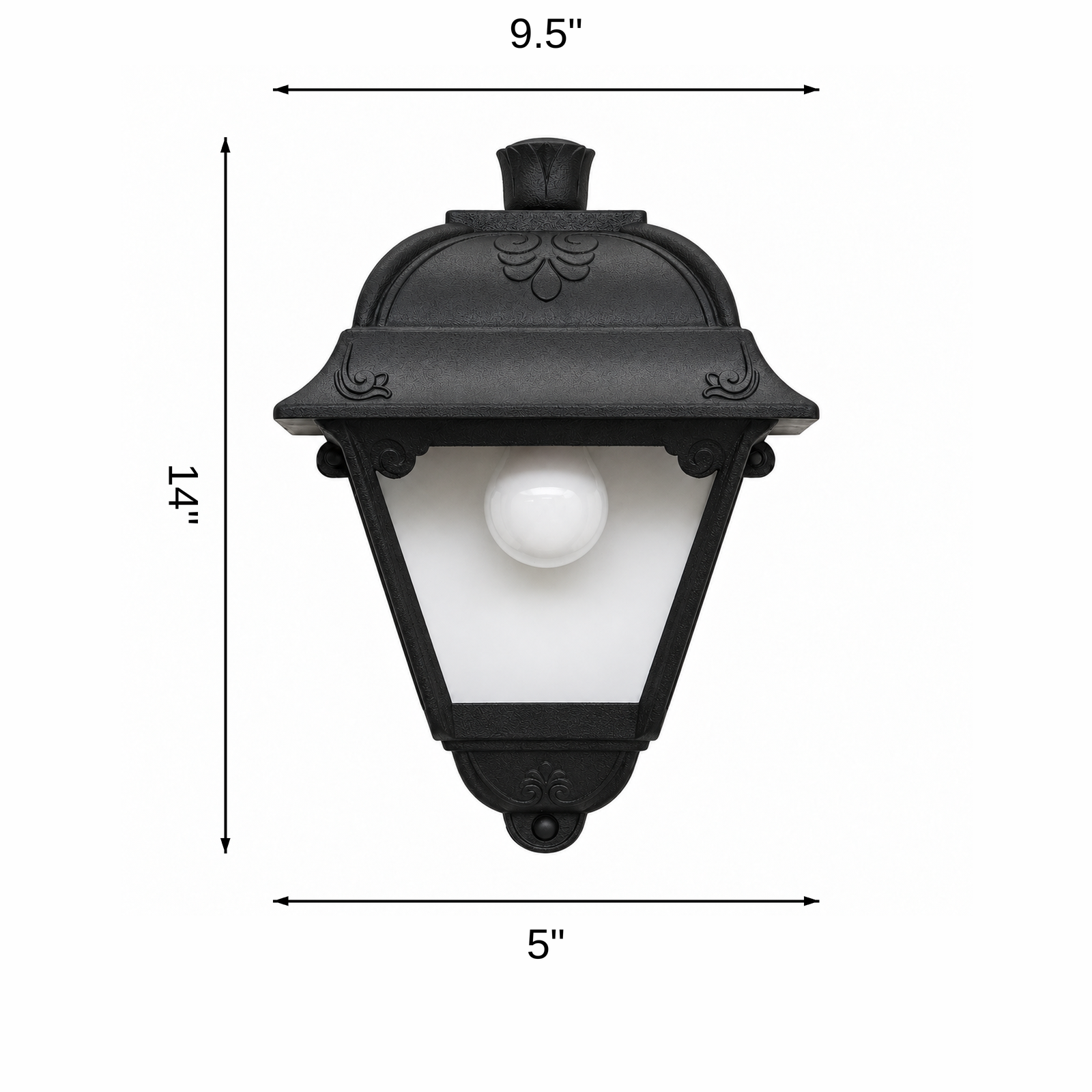 Victoria Vintage Wall Lantern dimensions: L 9.5 x B 5 x H 14 in.