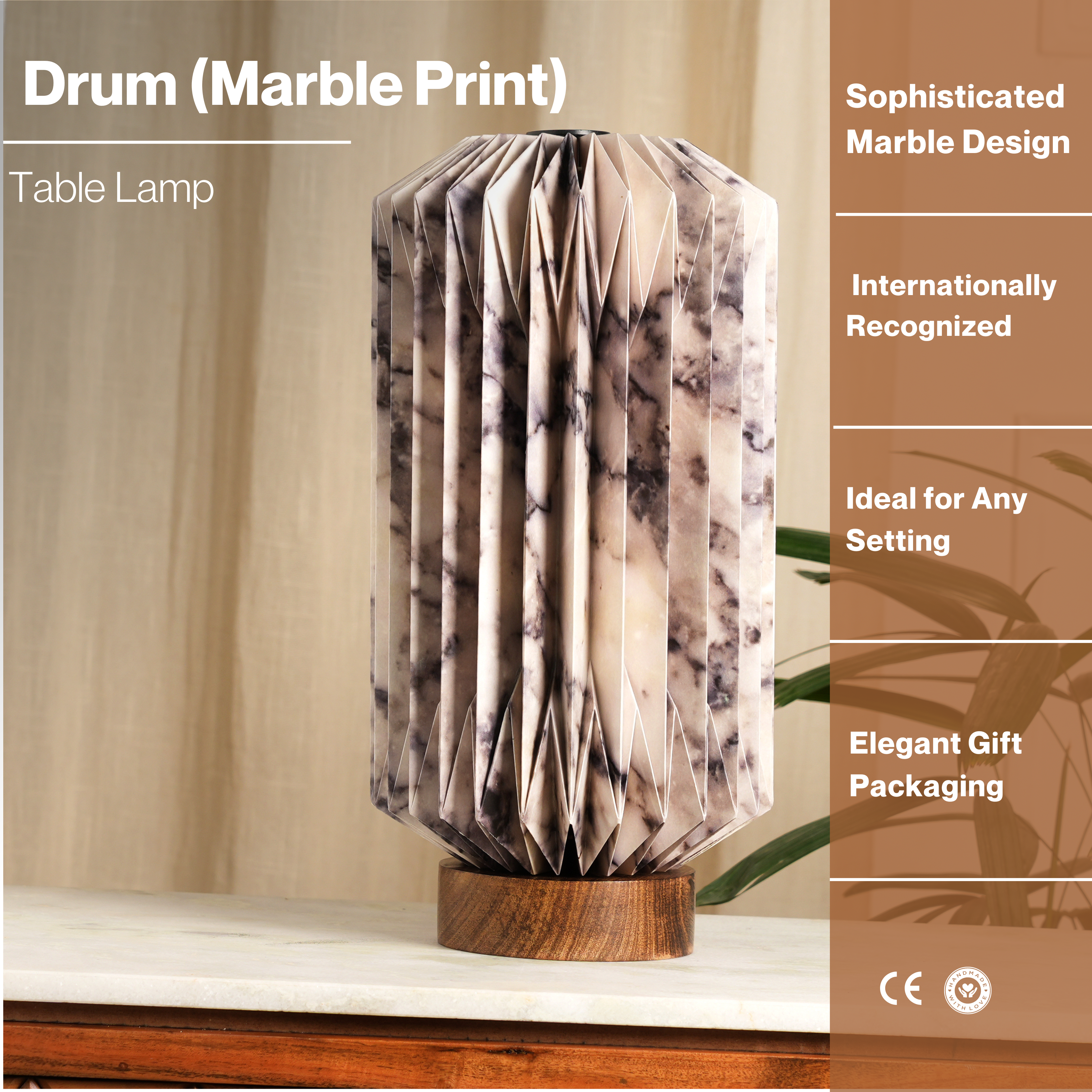 Drum Marble Print Table Lamp