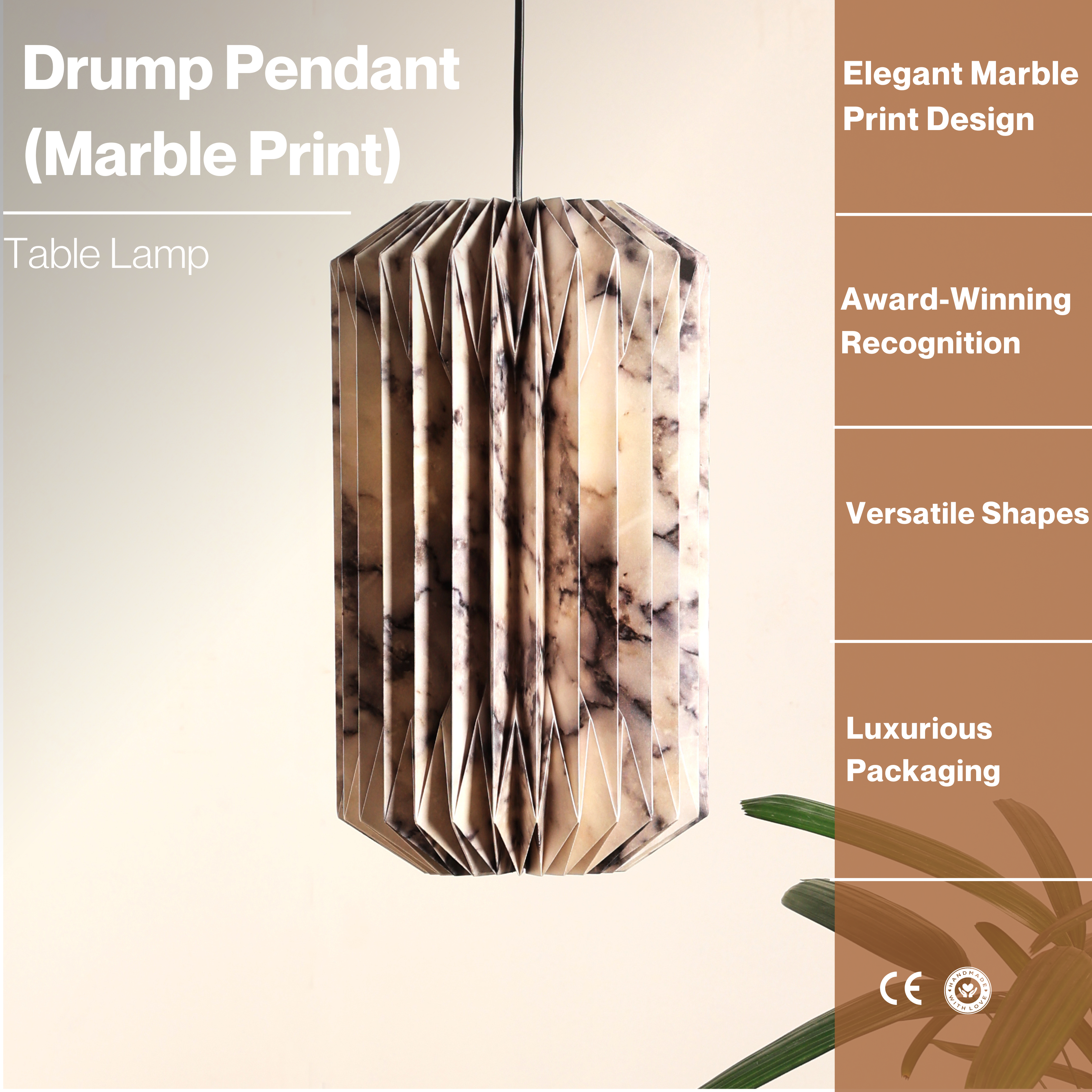 Drum Marble Print Pendant Lamp