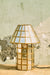 Brass-Aged Table Lamp wide view on a wooden surface