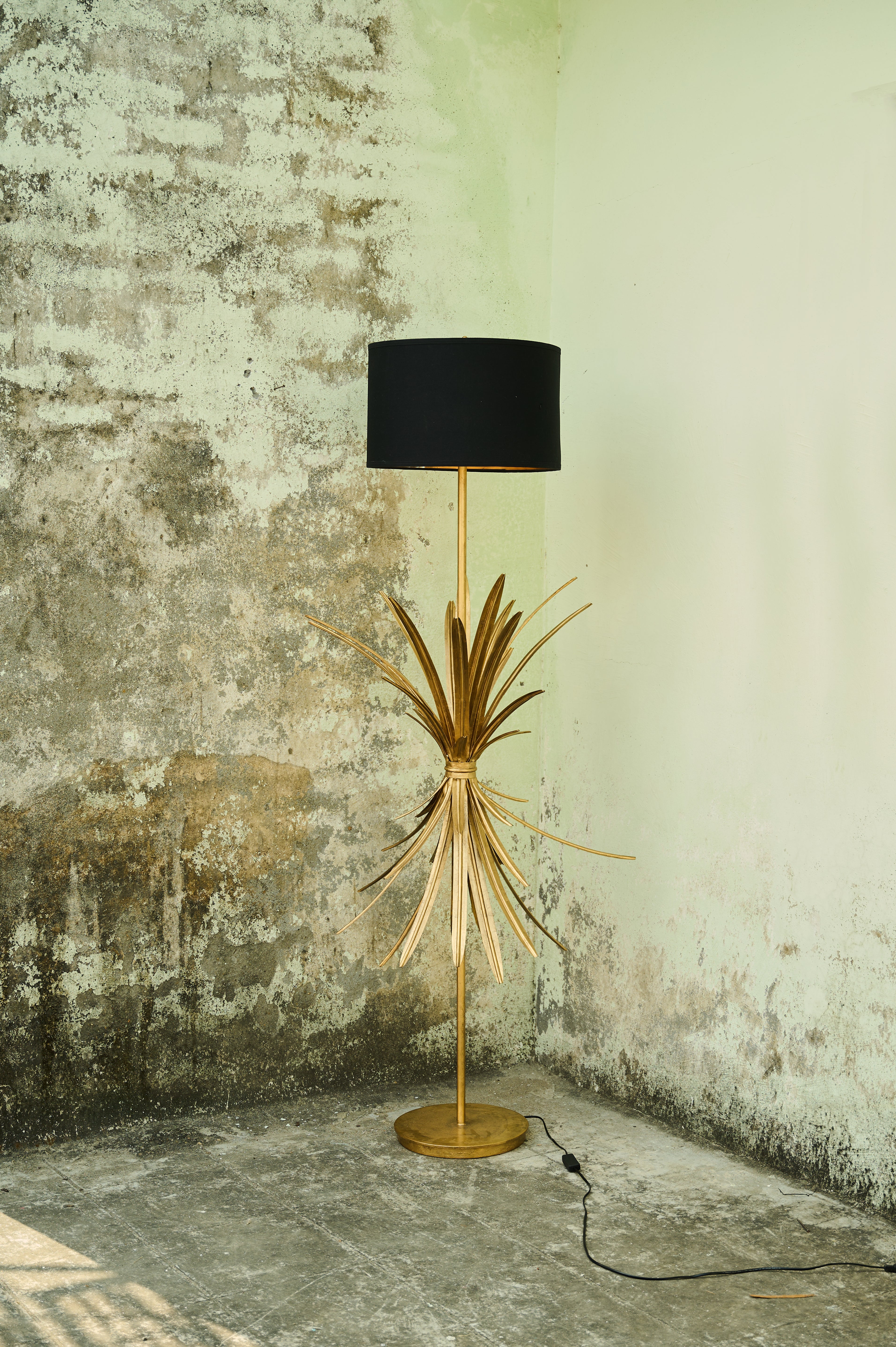 Palmette Floor Lamp with a black drum shade