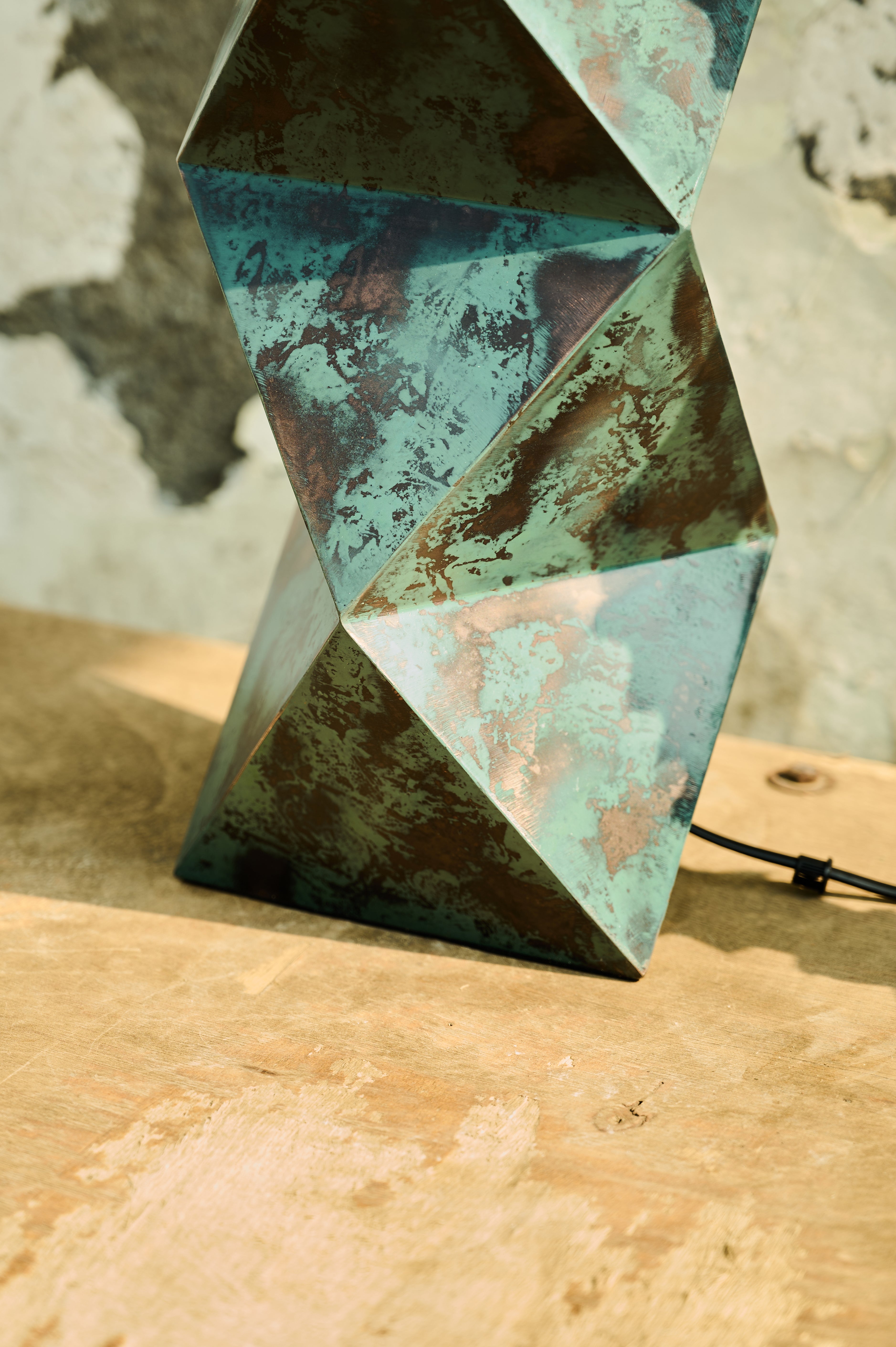 Facet Table Lamp faceted patina base detail