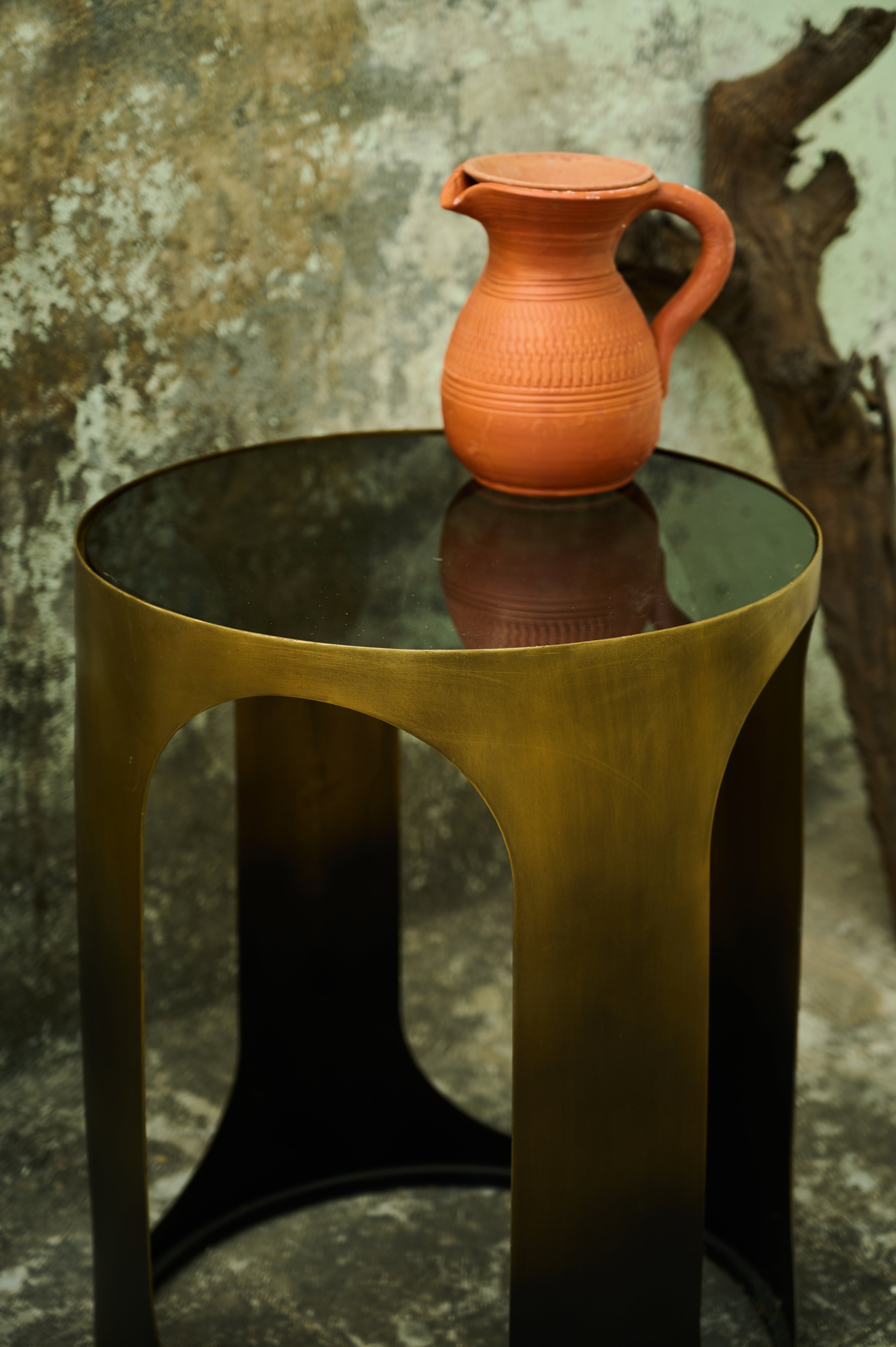 Oval Side Table rounded top detail with a jug