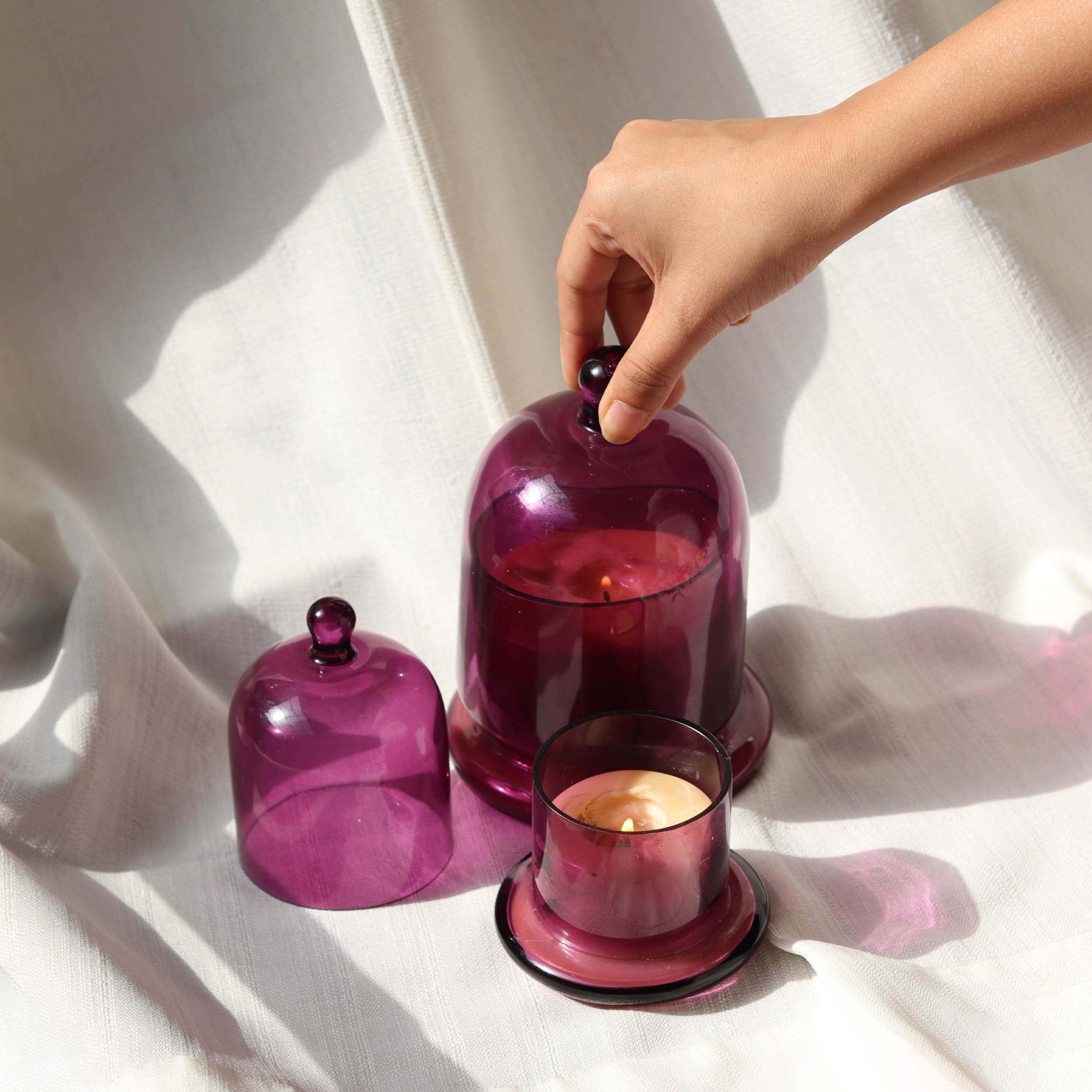 Lilac Glass Dome Candles Large