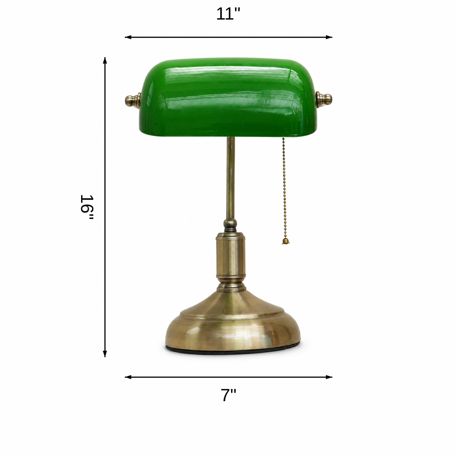 Verde Banker's Desk Lamp dimensions: L 11 x B 7 x H 16 in.