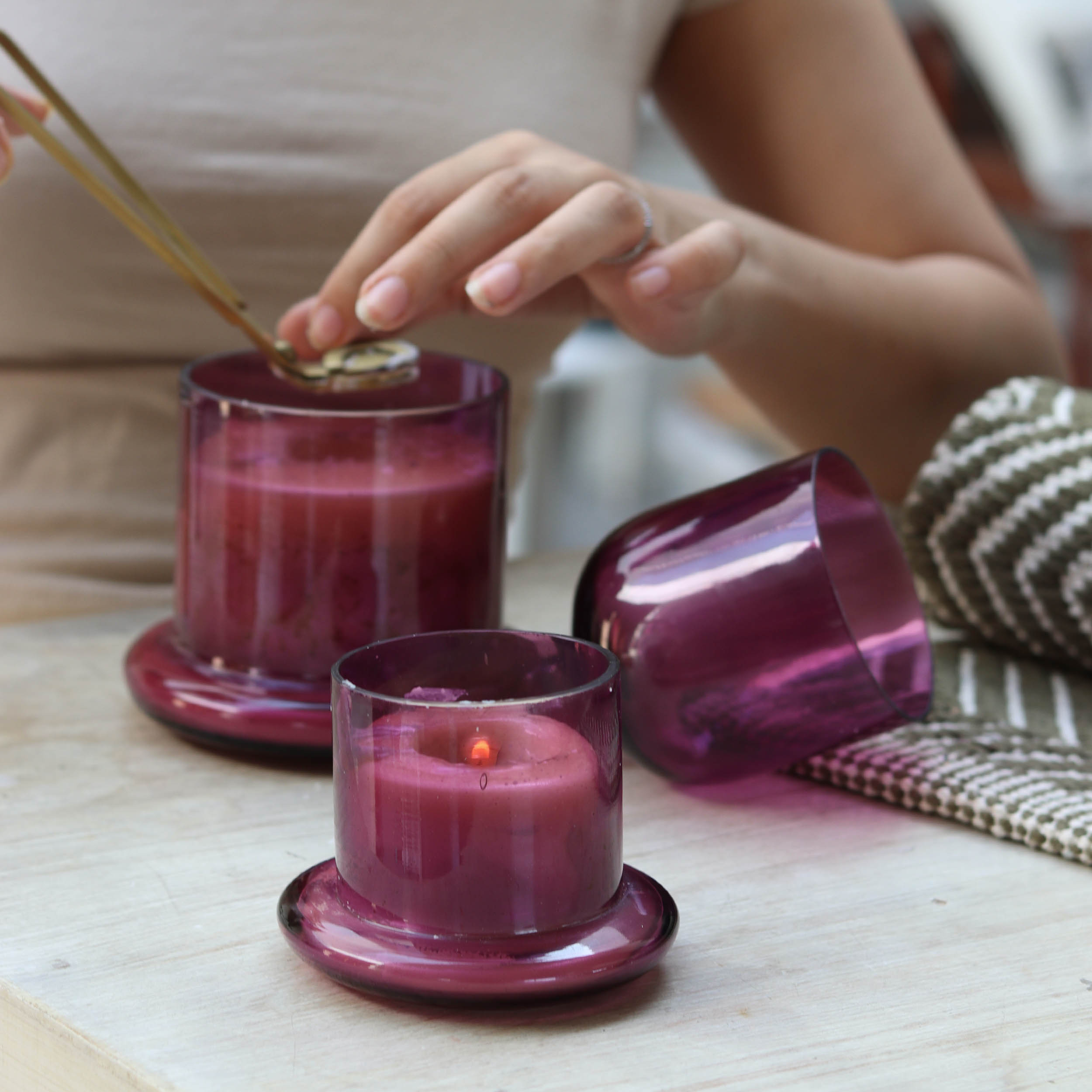 Lilac Glass Dome Candles Large