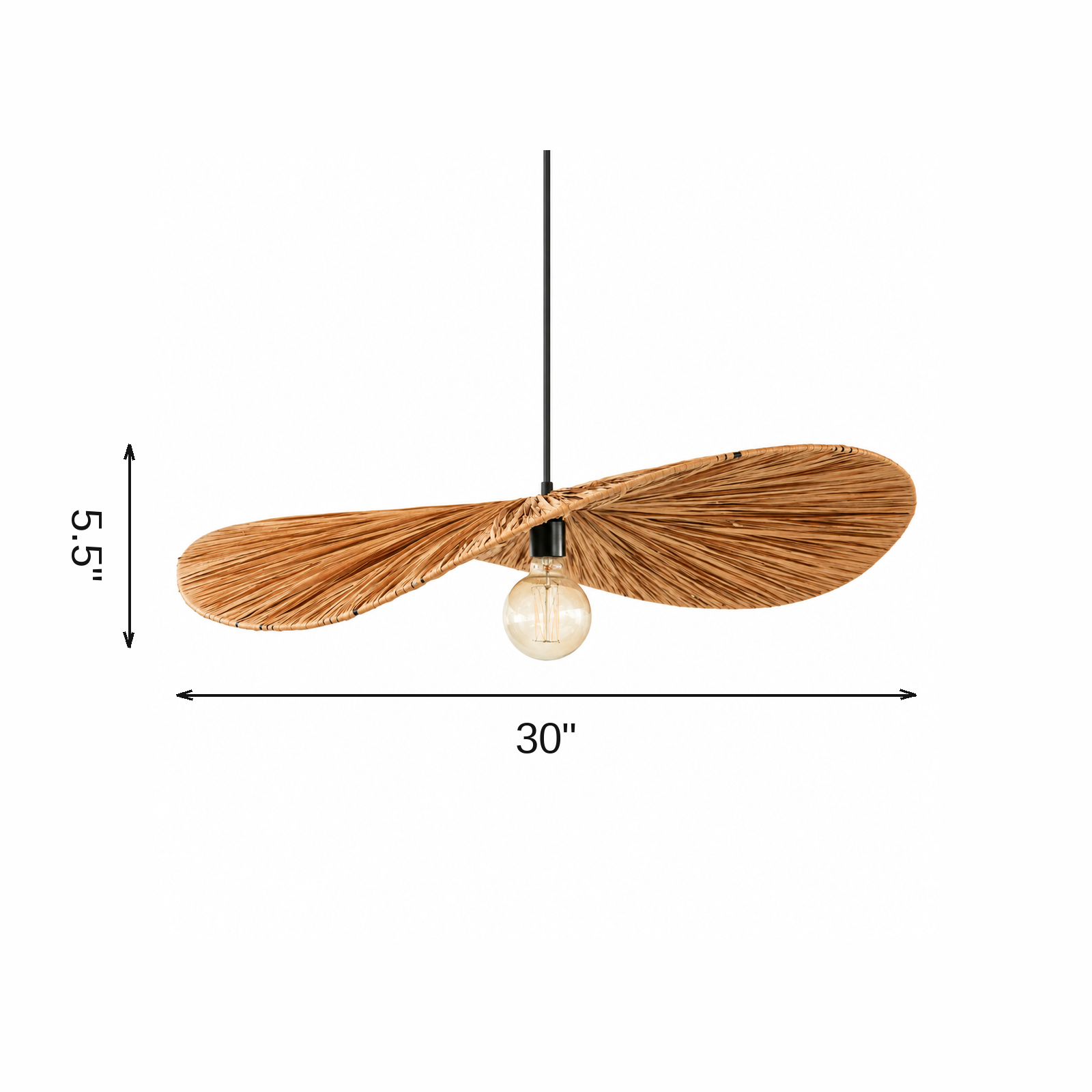 Raffia Pendant Lamp (Standard) dimensions: dia 30 x H 5.5 in.