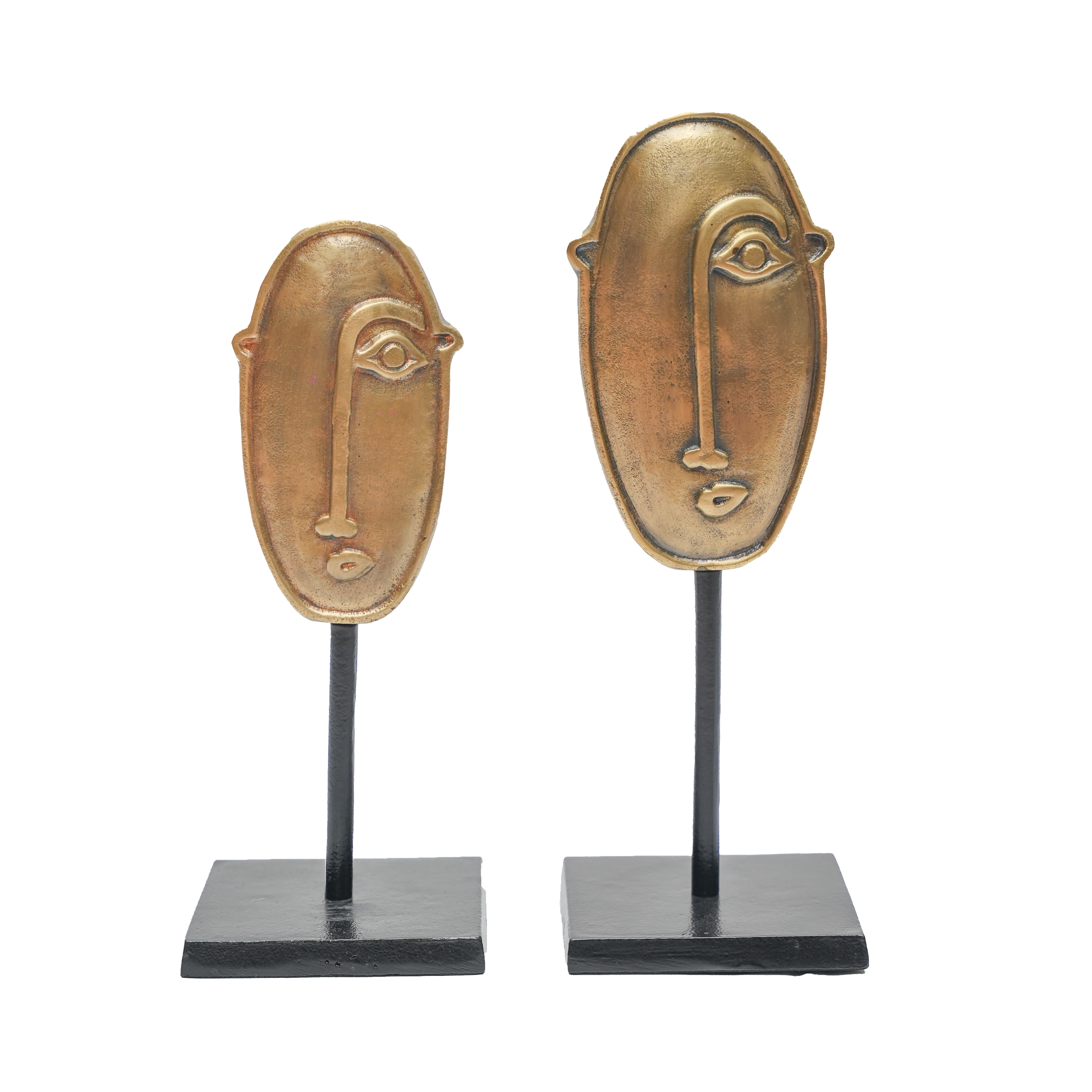 Oval Shape Metal Face Scupture (Set of 2)