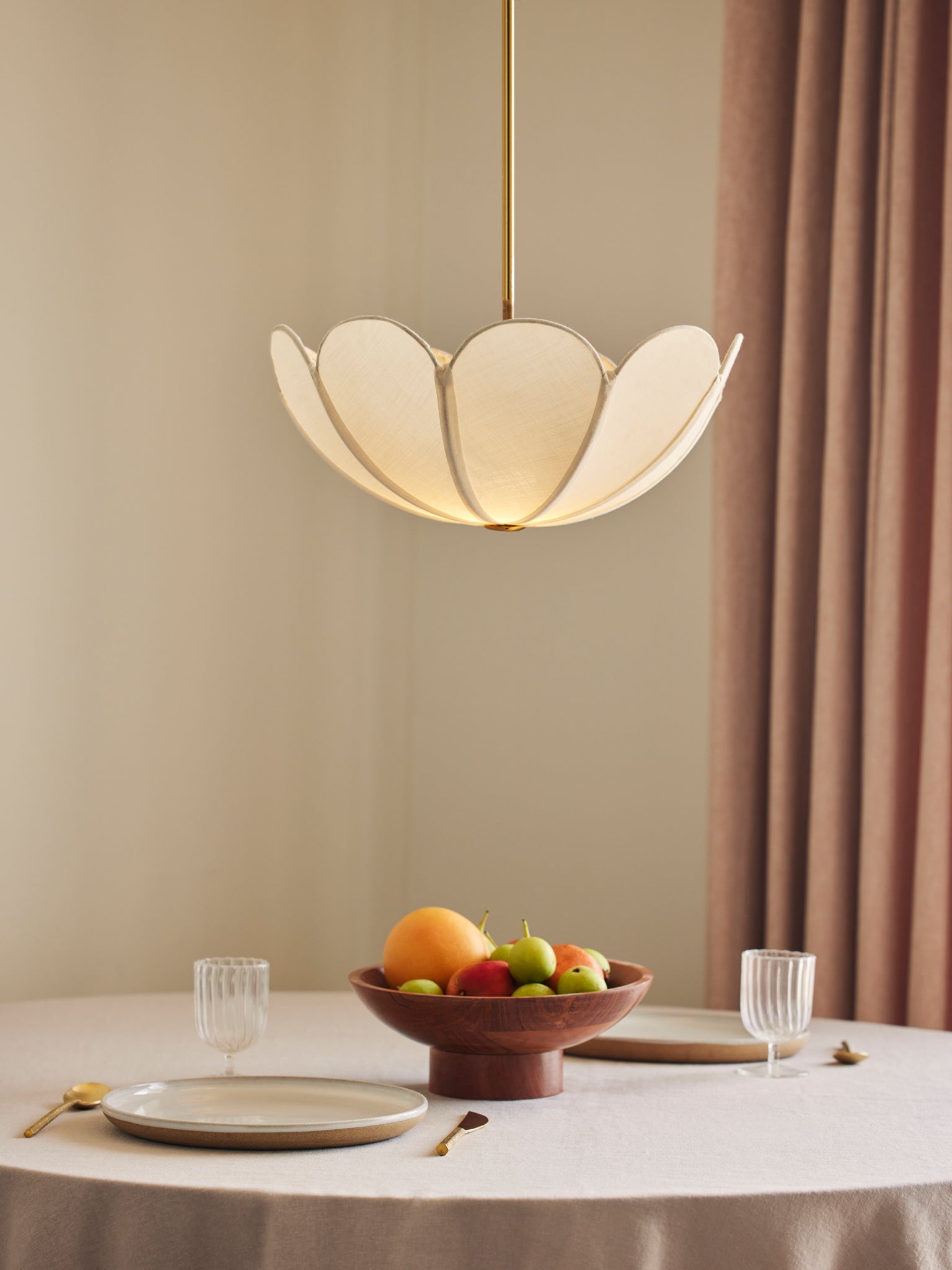 Reverse bloom fabric white lamp.