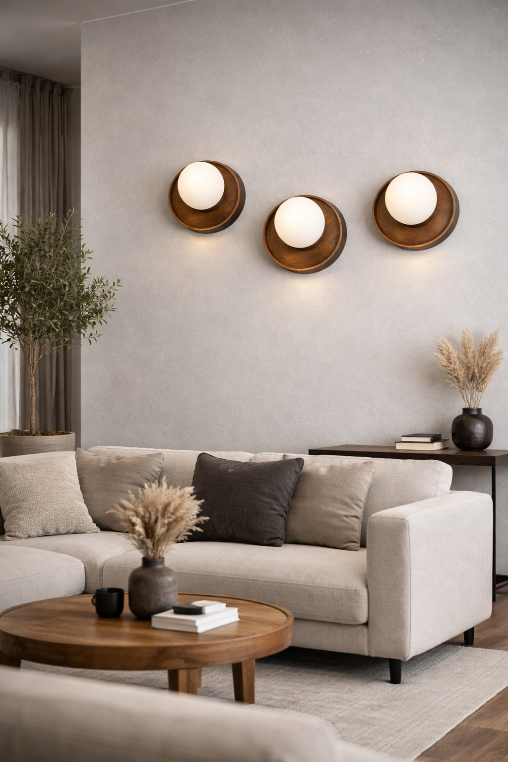 Elegant walnut wall light fixture