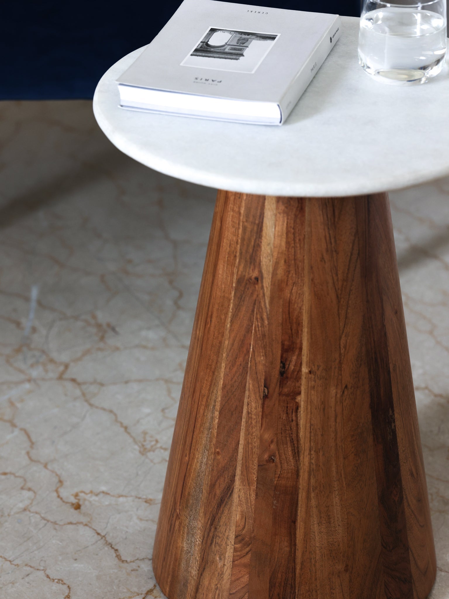 Conifer Marble & Conical Wood base Side Table for living room