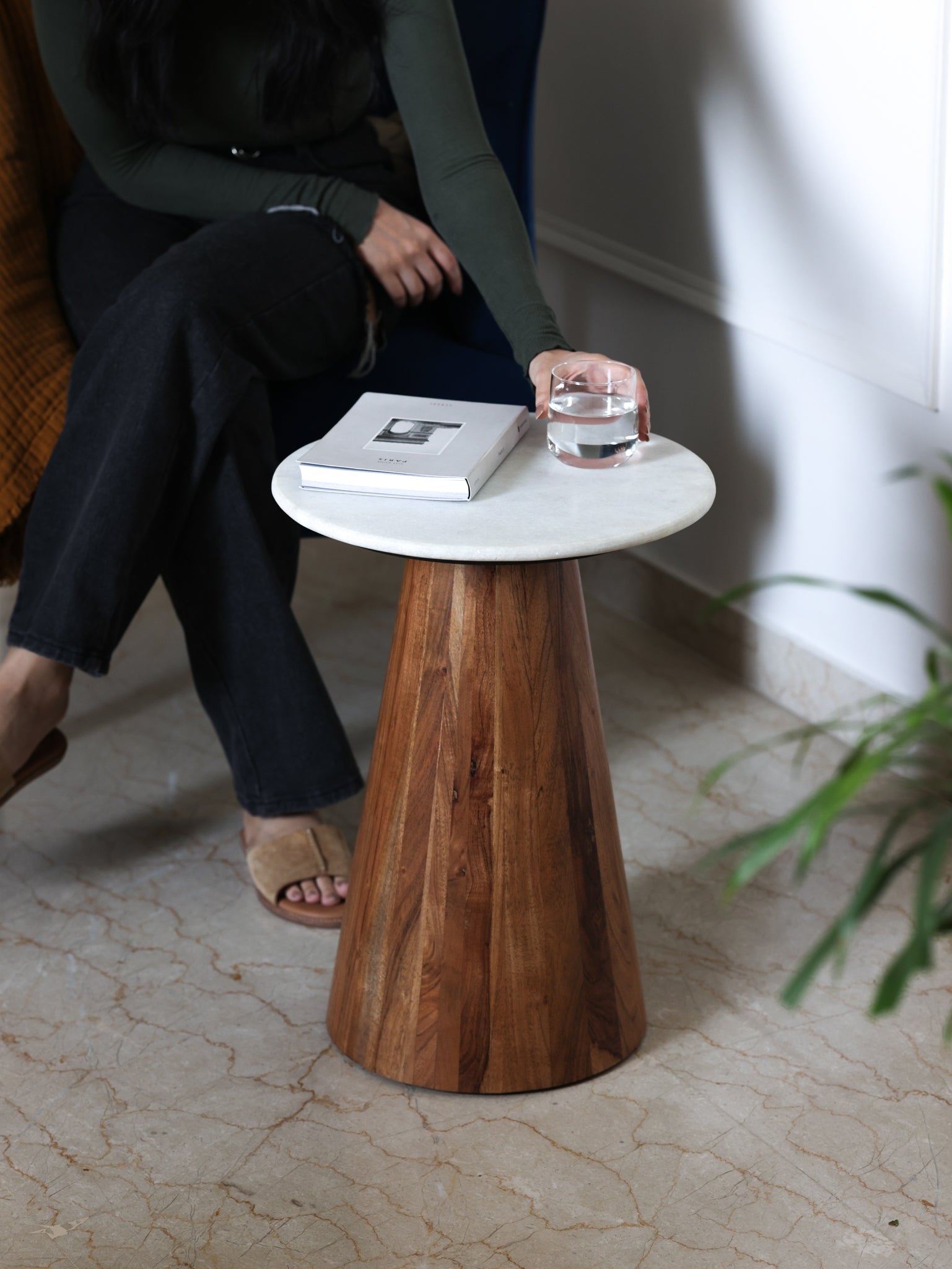 Conifer Marble & Wood Side Table for living room