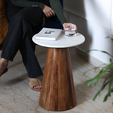 Conifer Marble & Wood Side Table for living room
