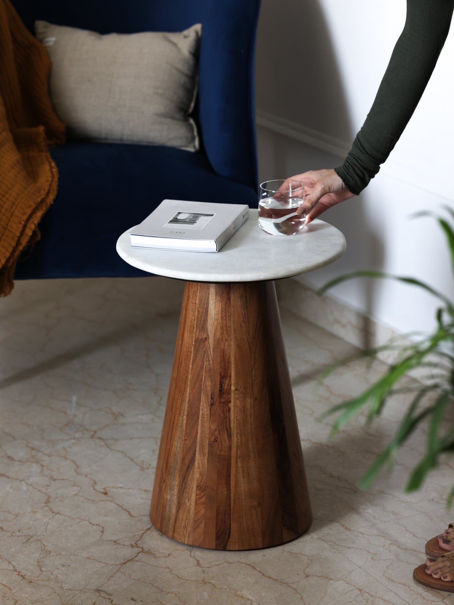 Conifer Wood & Marble Side Table for living room