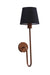 Contemporary wall lamp showcasing a sleek black shade and a striking copper-colored curved arm