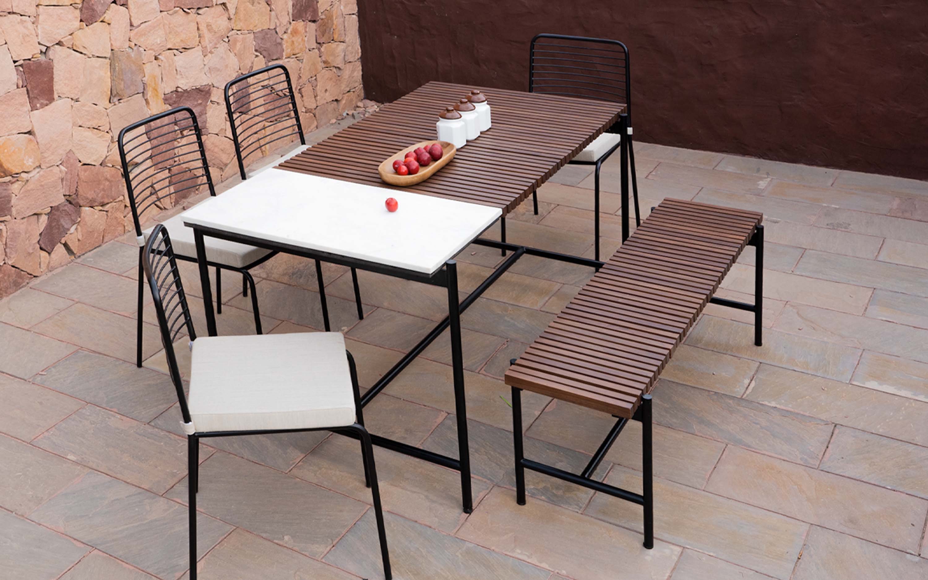 Covent Garden Outdoor Dining Table With 4 Chairs and Bench