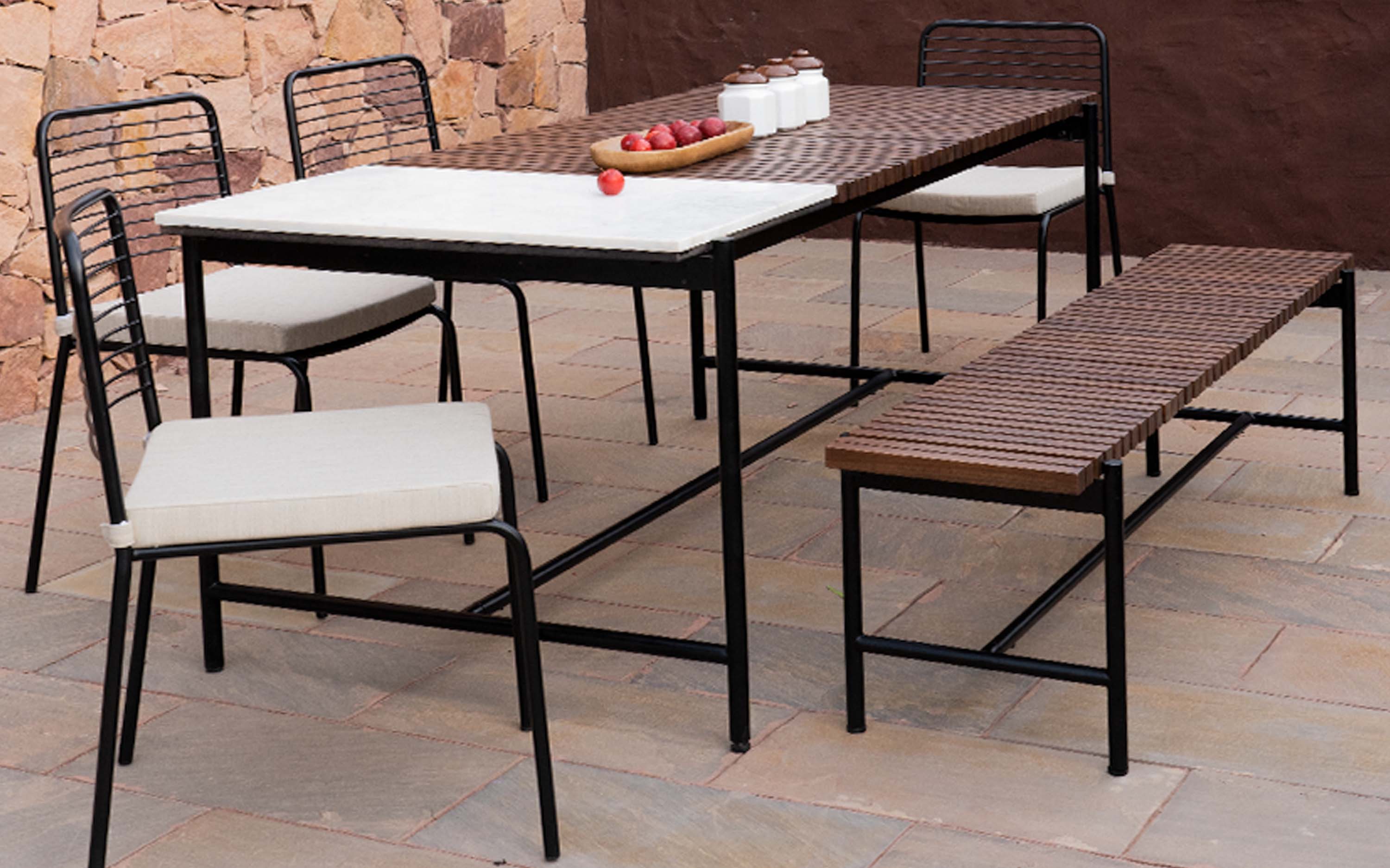 Covent Garden Outdoor Dining Table With 4 Chairs and Bench