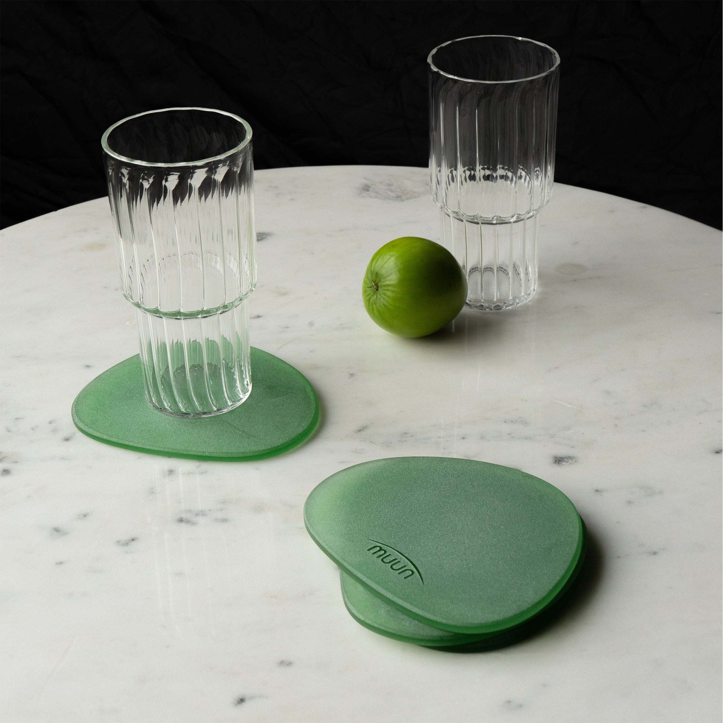 Green Frosted Glass Coasters Set of 4