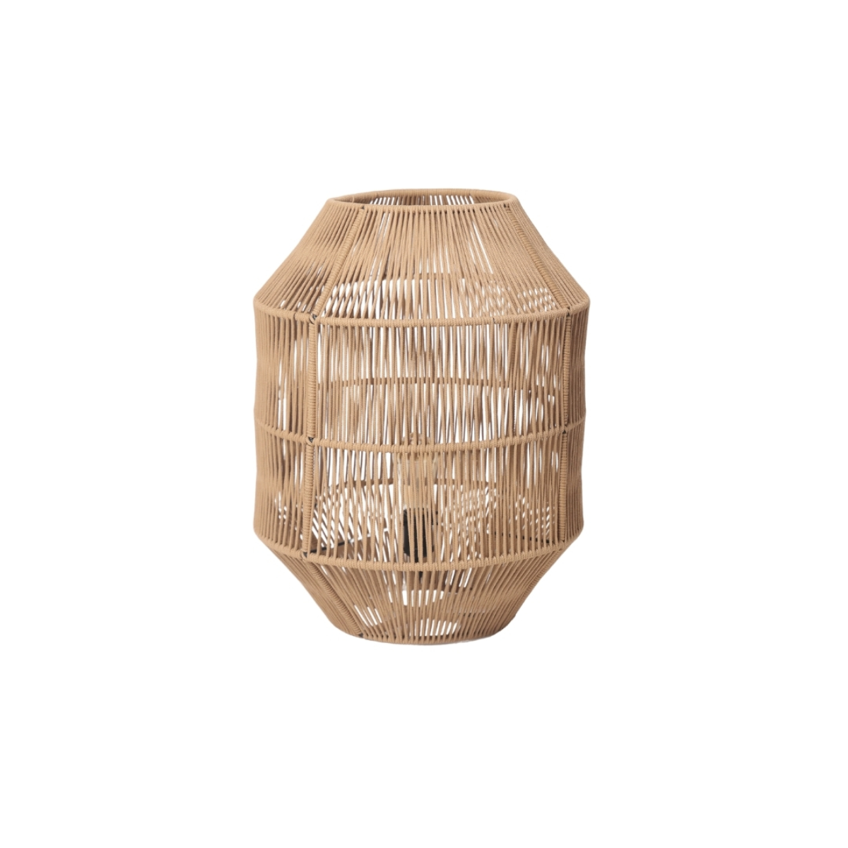 Amber Glow Handwoven Table Lantern – lit ambience shot