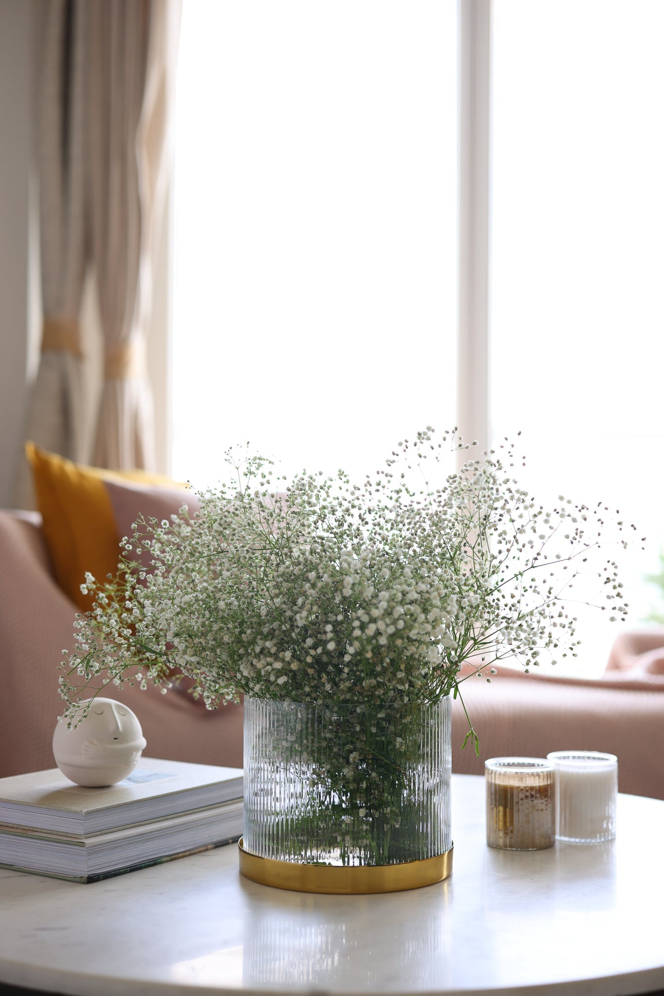 Fleck Fluted glass flower vase with metal base 