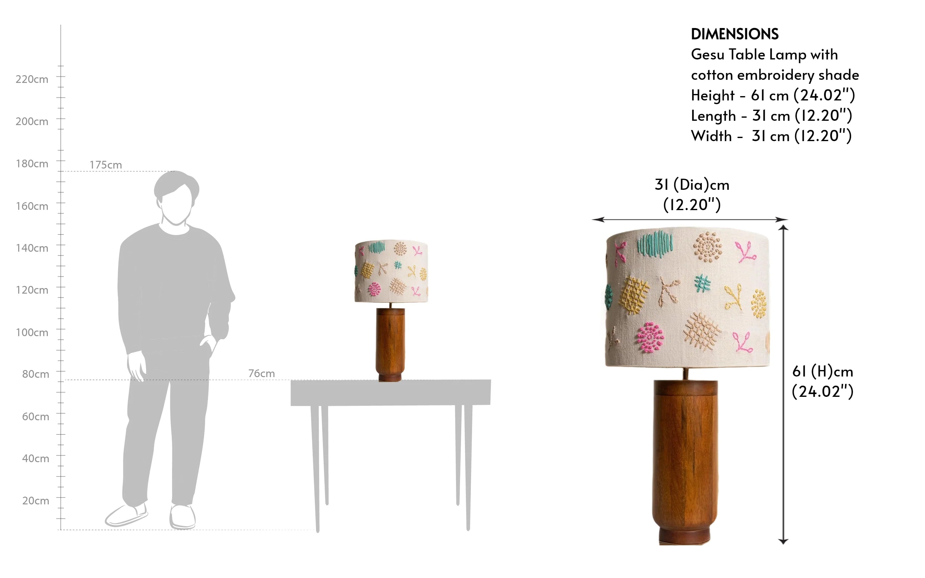 Gesu Table Lamp with cotton embroidery shade