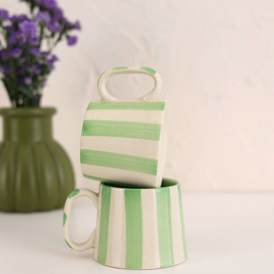 Gorgeous Green Stripe Ceramic Coffee Cup (220ml)