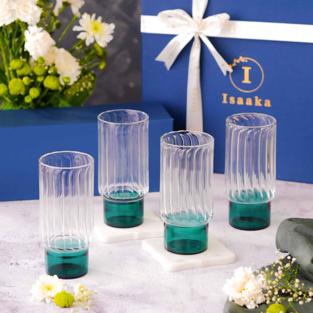 Gift Box: Highball Block Glass (Teal)