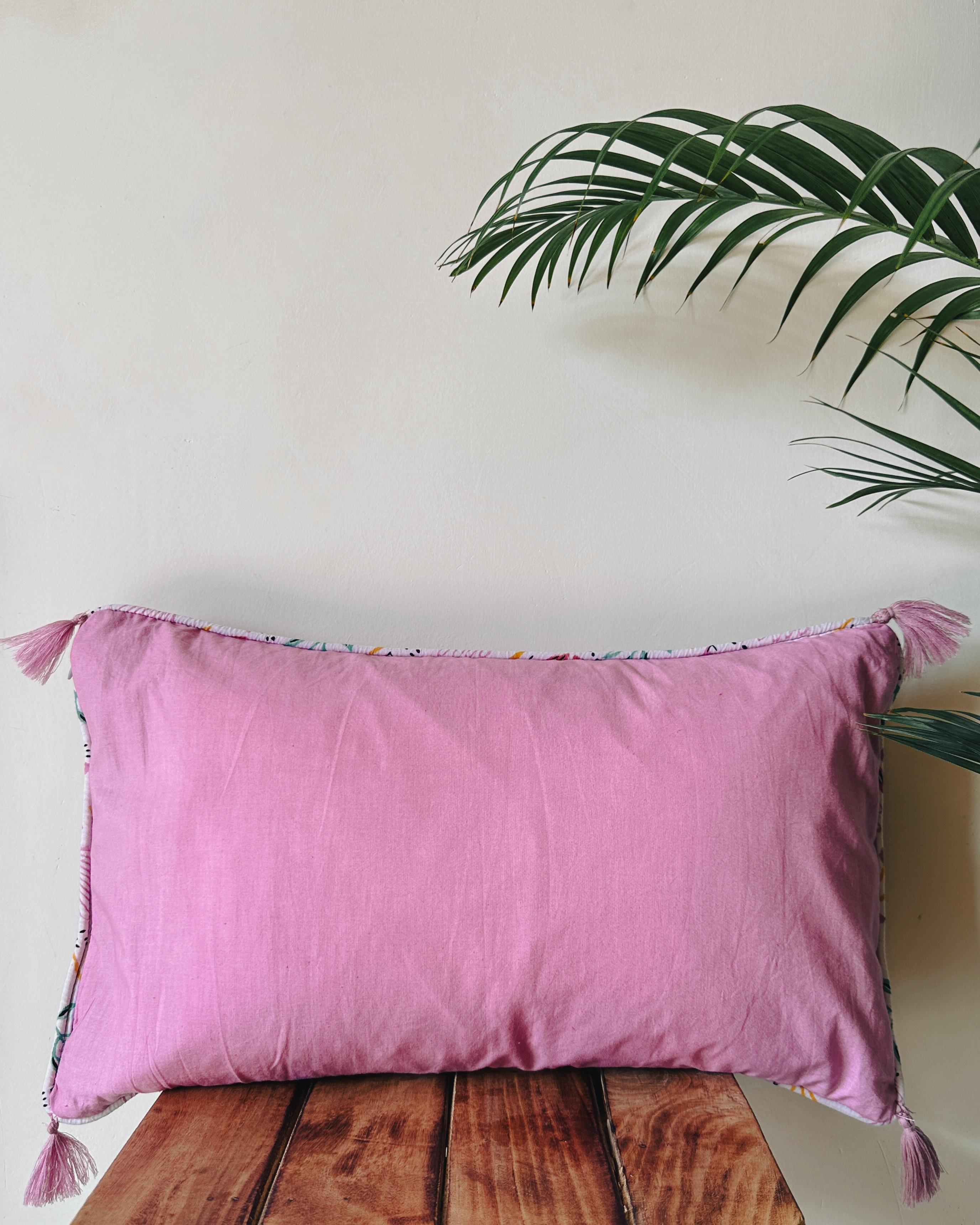 Purple Flower Trail Handblockprinted Lumbar Cushion Cover