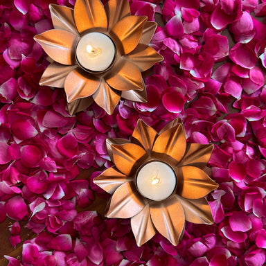 Rose Gold Lotus Tealight Holder Set of 2