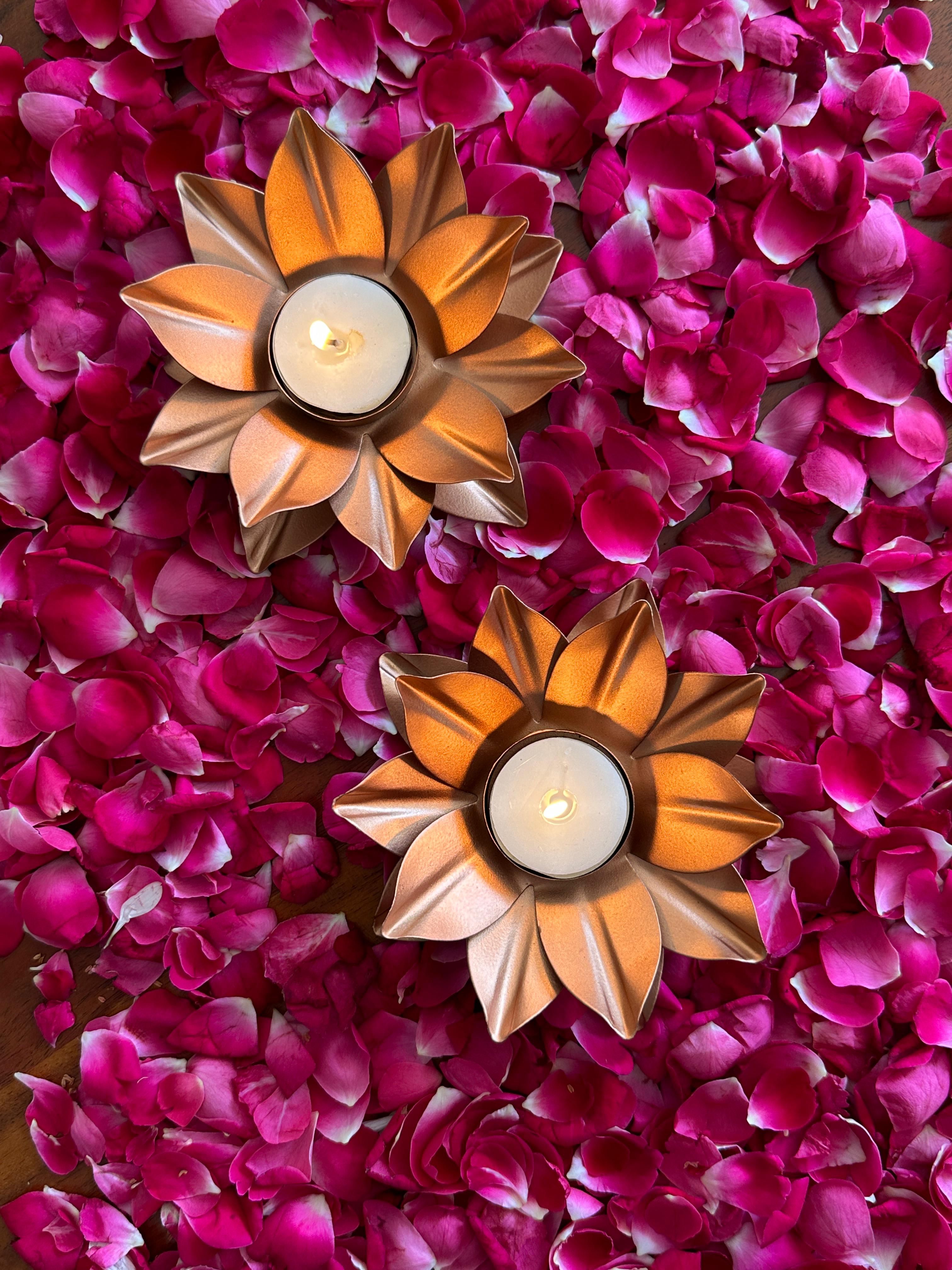 Rose Gold Lotus Tealight Holder Set of 2