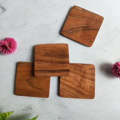 Wooden Squared Shaped Coasters Set of 4