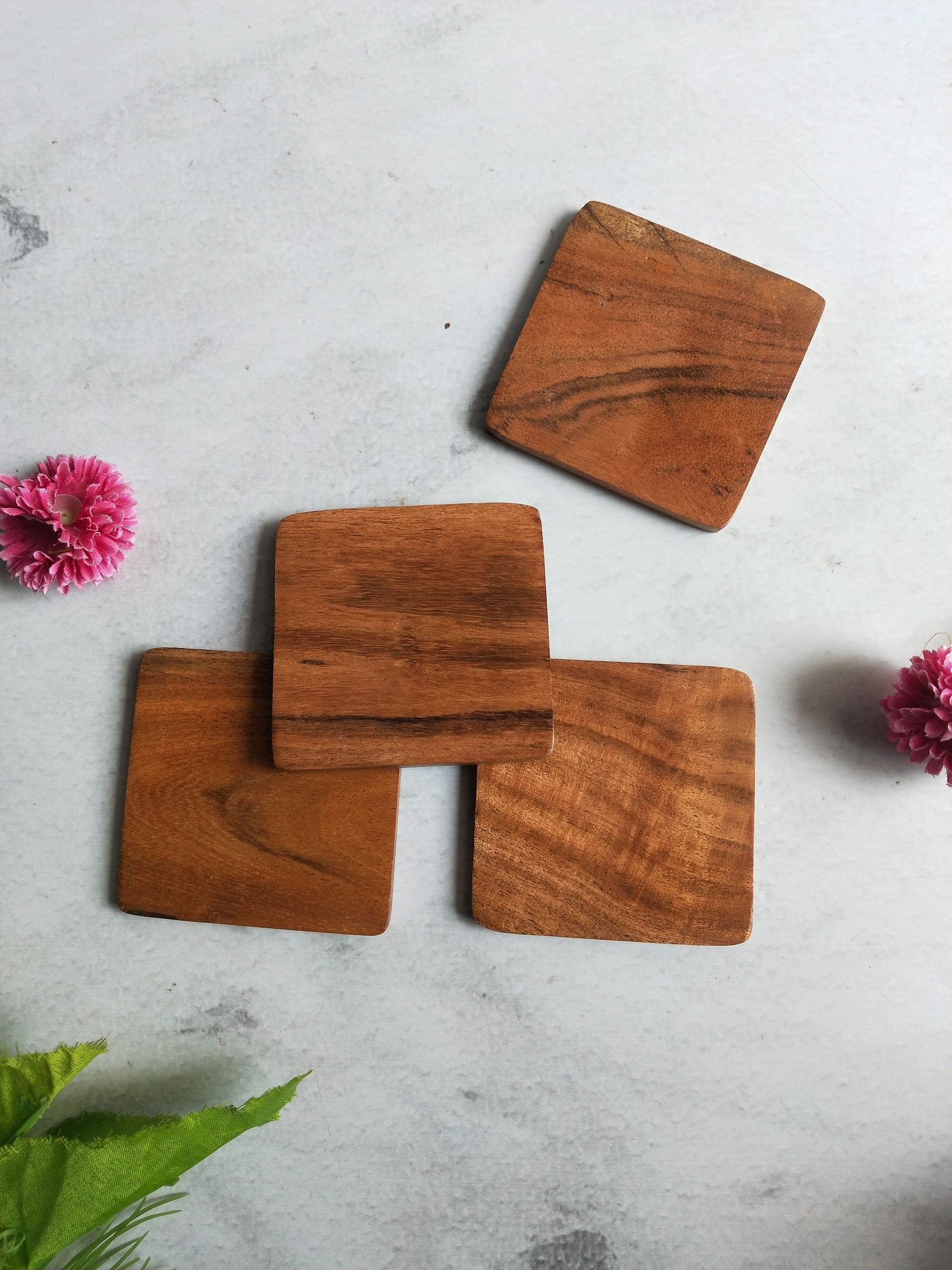 Wooden Squared Shaped Coasters Set of 4