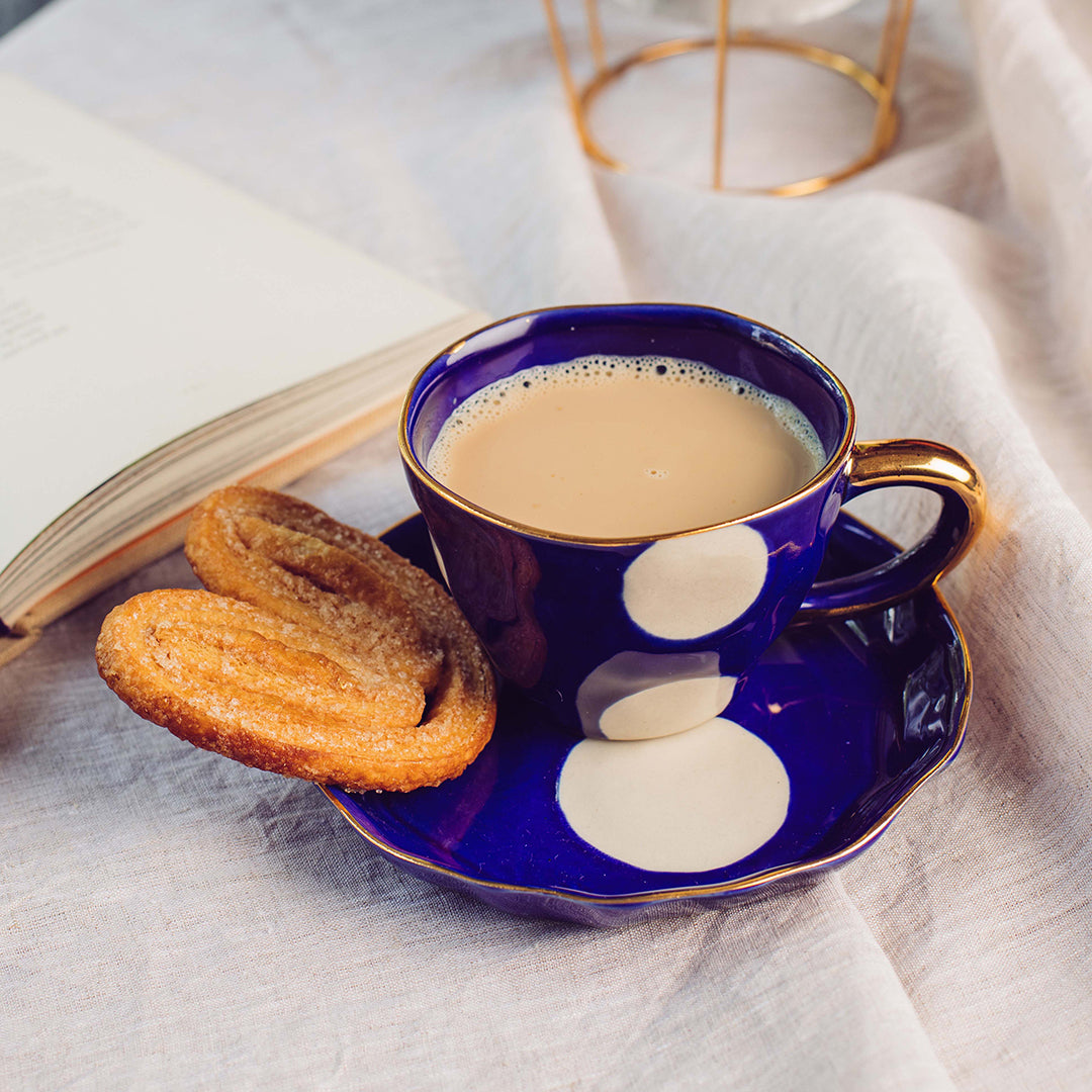 Midnight Ceramic Cup with Gold Handle