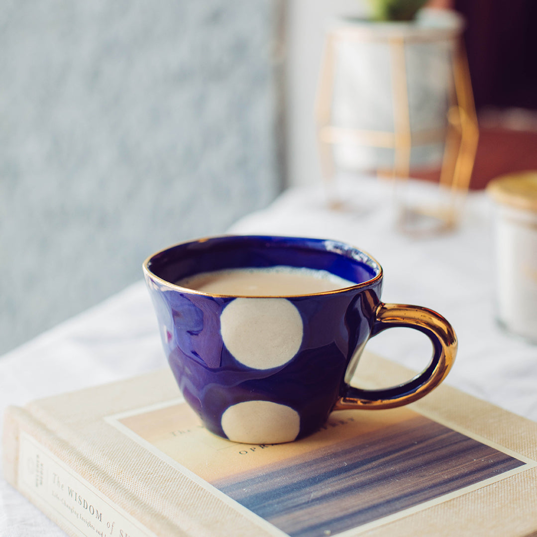 Midnight Ceramic Cup with Gold Handle