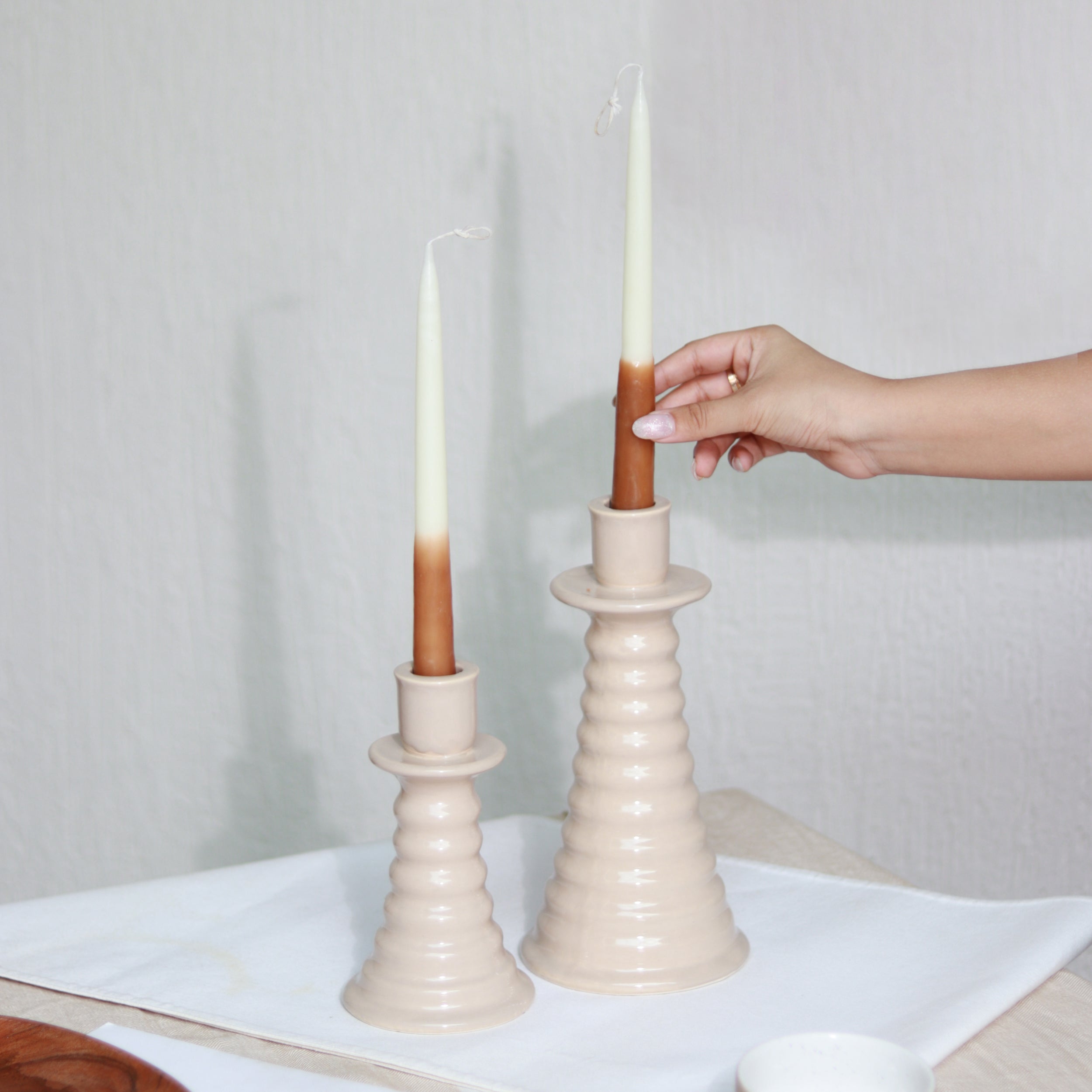 Coil Candle holder Large beige