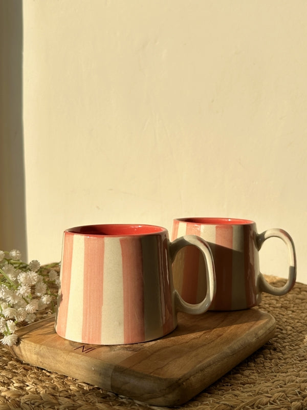 Powder Pink Stripe Ceramic Coffee Cup (220ml)