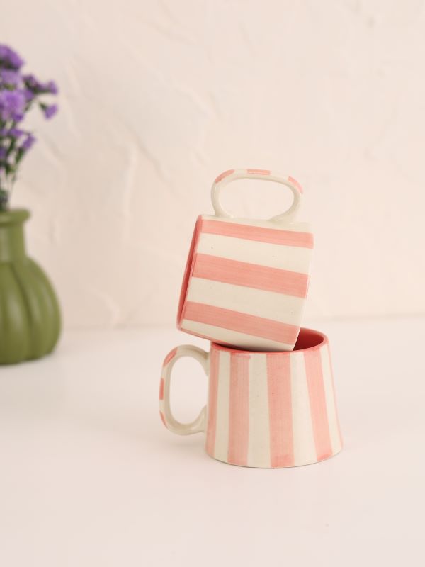 Powder Pink Stripe Ceramic Coffee Cup (220ml)