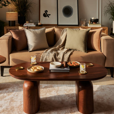 Brown oblong coffee table for living room.