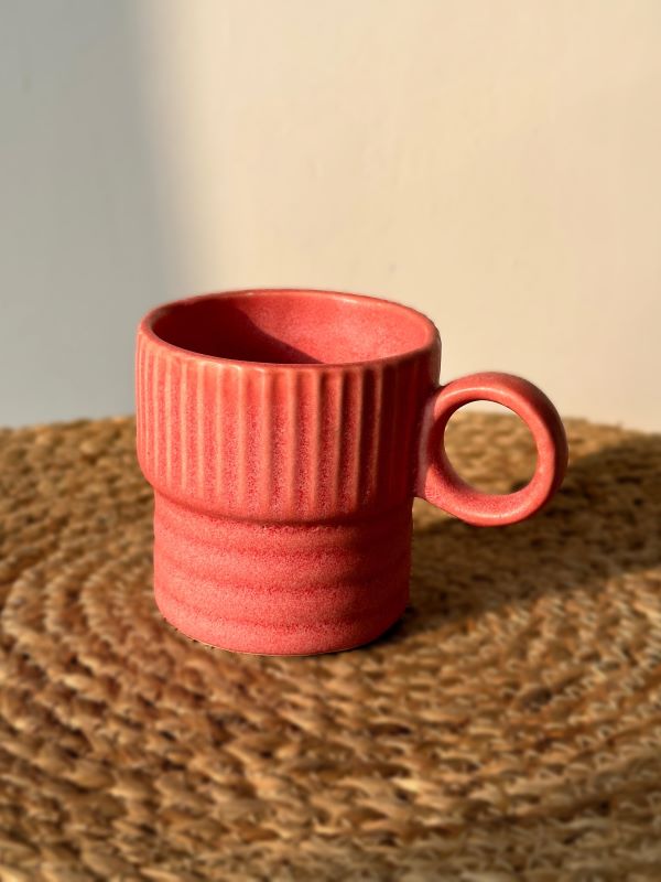 Bubble Gum Pink Fluted Ceramic Coffee Cup (230ml)