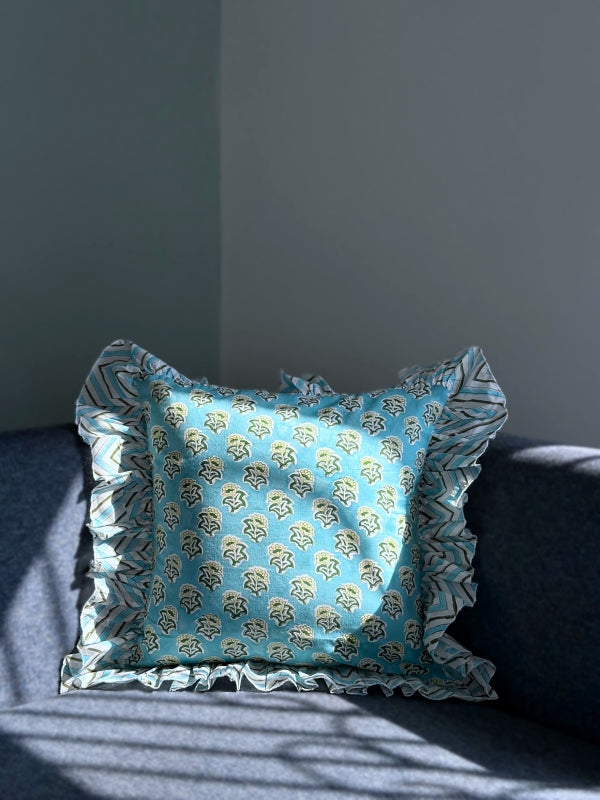 Powder Blue Baby Floral Ruffle Cushion Cover