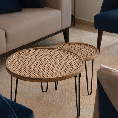Set of 2 Side tables with Rattan work
