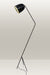 Sleek, black floor lamp with an adjustable head, tripod base, and elegant design.