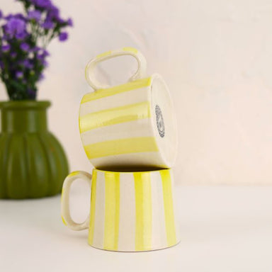 Pastel Yellow Stripe Ceramic Coffee Cup