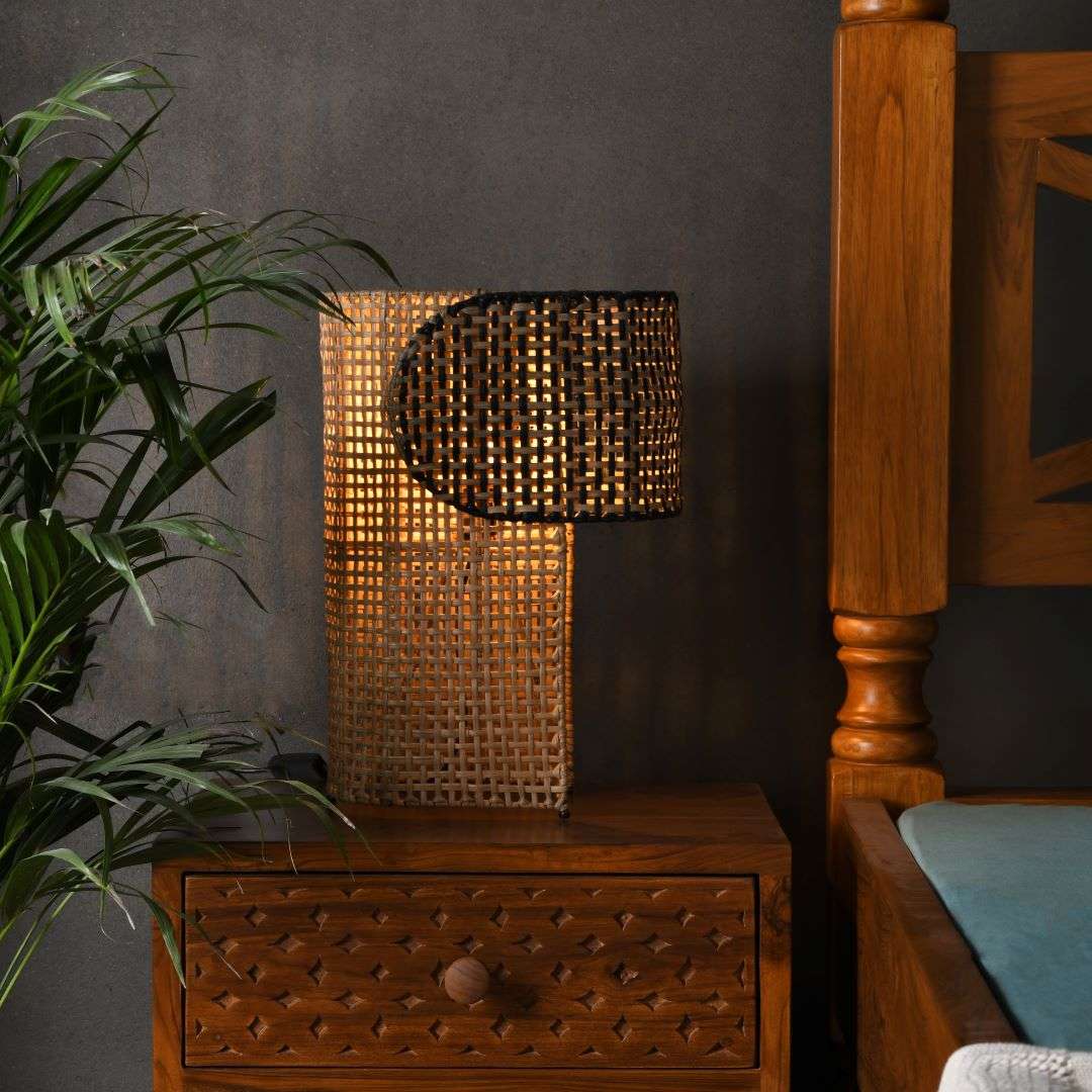 Aboi Cane Table Lamp - Natural / Cane and iron / L: 12.5’’ H: 16’’ - Lighting