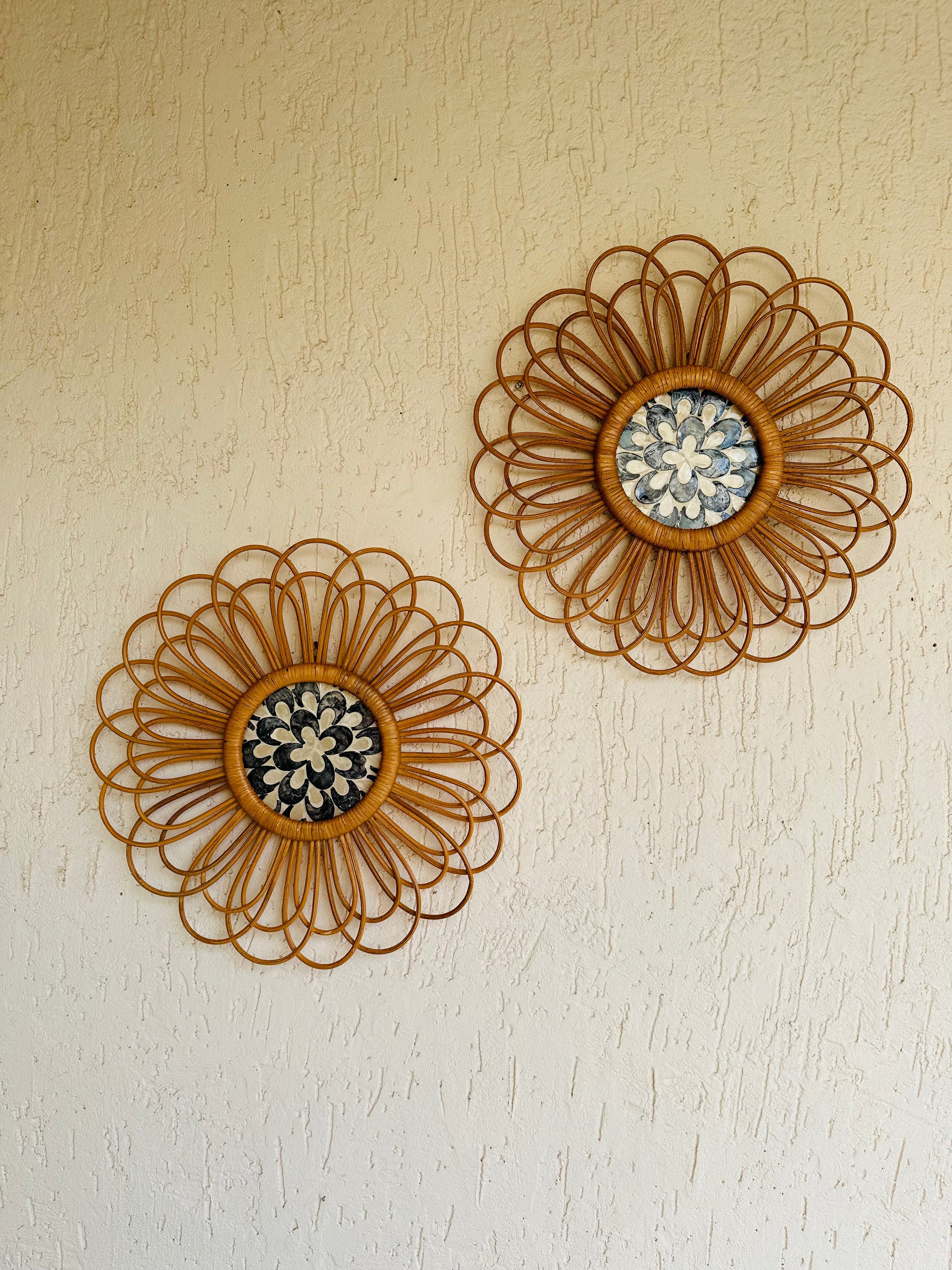 Abstract Designer Rattan Wall Decor With Mother of Pearls - Natural / Rattan and Mother of Pearl - Decor