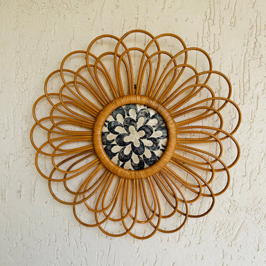 Abstract Designer Rattan Wall Decor With Mother of Pearls - Natural / Rattan and Mother of Pearl - Decor