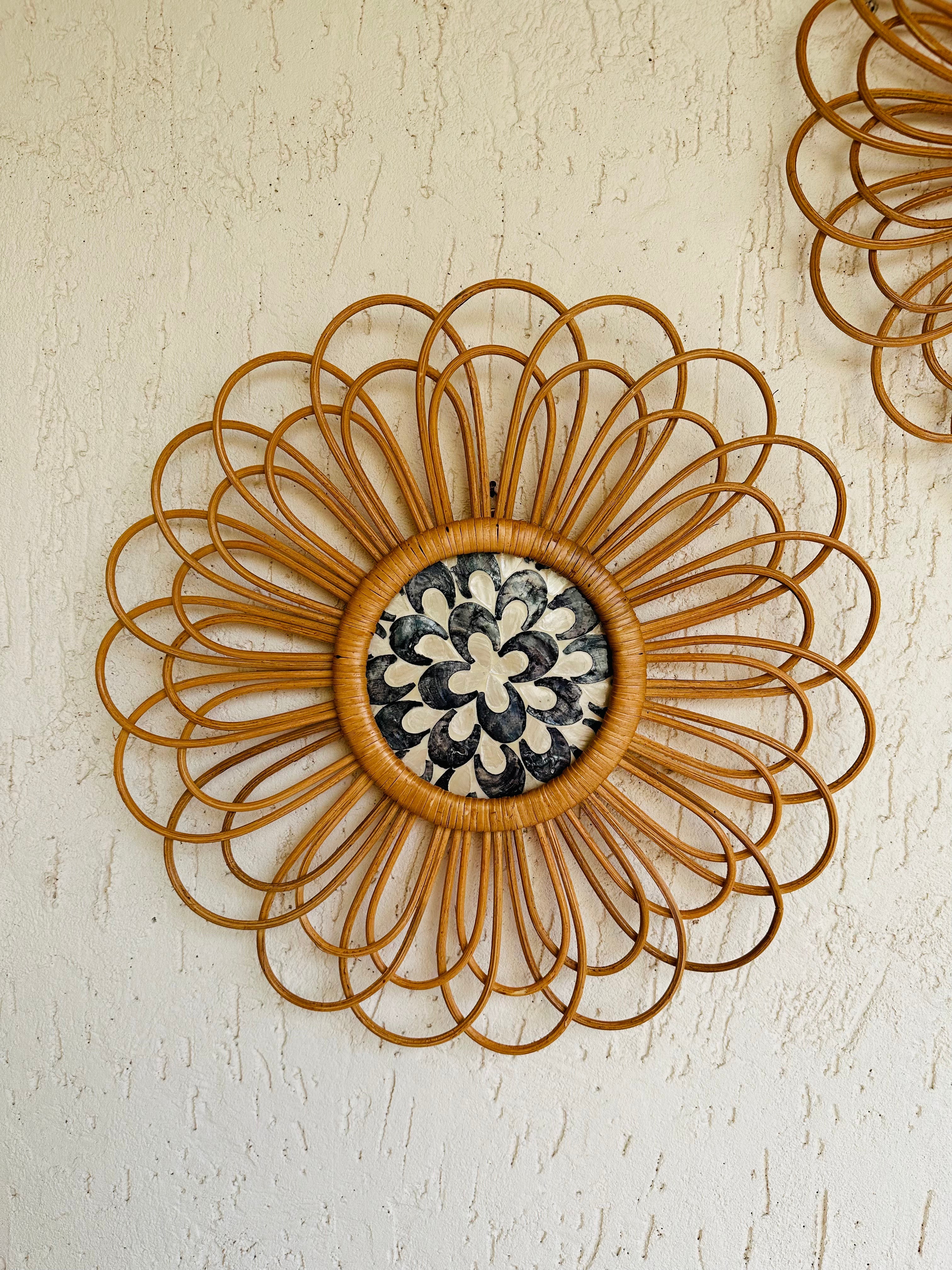 Abstract Designer Rattan Wall Decor With Mother of Pearls - Natural / Rattan and Mother of Pearl - Decor