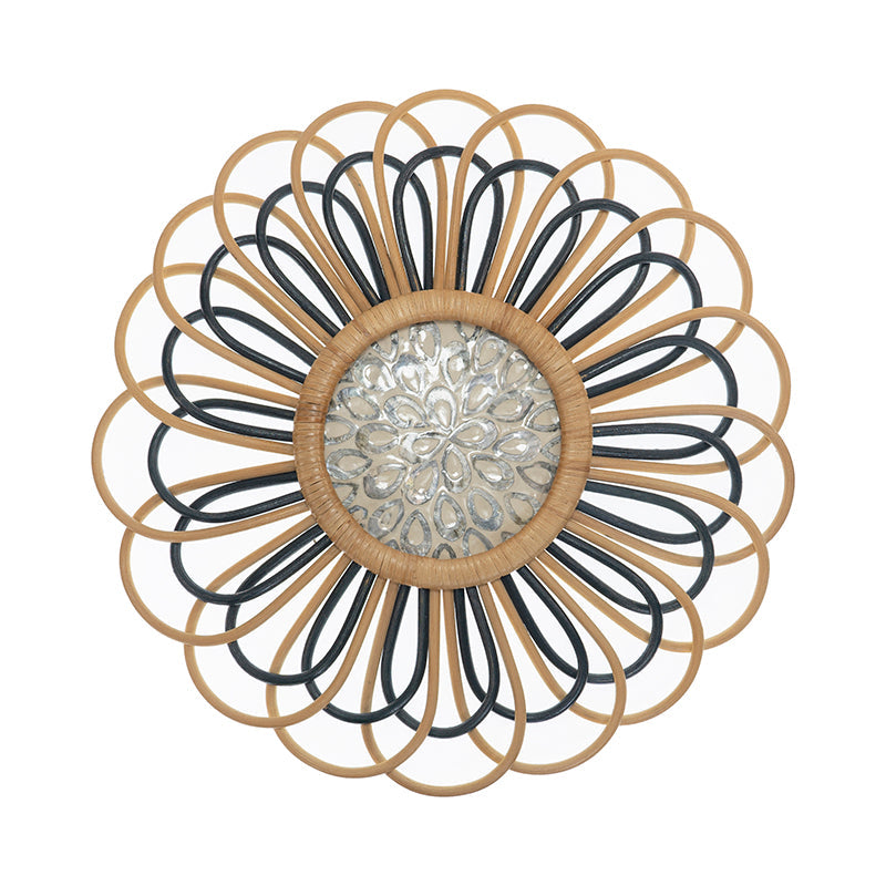 Abstract Rattan Wall Decor With Mother of Pearls - Natural & Black / Rattan and Mother of Pearls - Decor