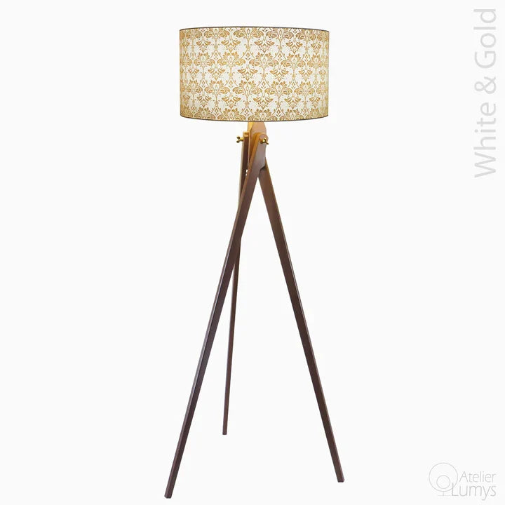 Acanthe Floor Lamp - Dia: 20’’ H: 67’’ / Wood: Natural and Shade: White / Wood and Poplin - Lighting