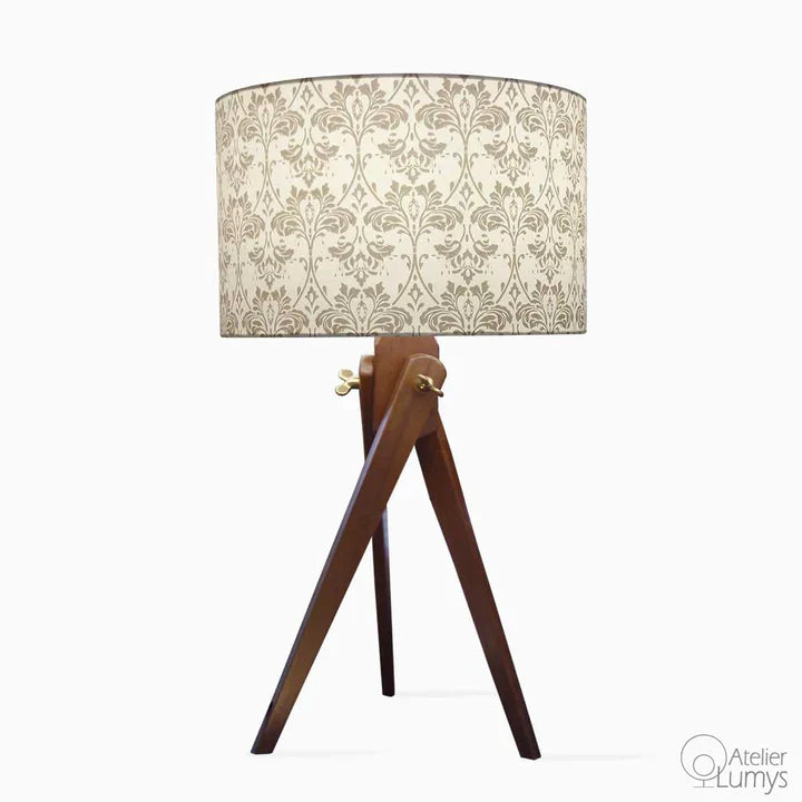 Acanthe Table Lamp - Dia: 15’’ H: 25’’ / Wood- Natural and Shade- White / Wood and Poplin - Lighting